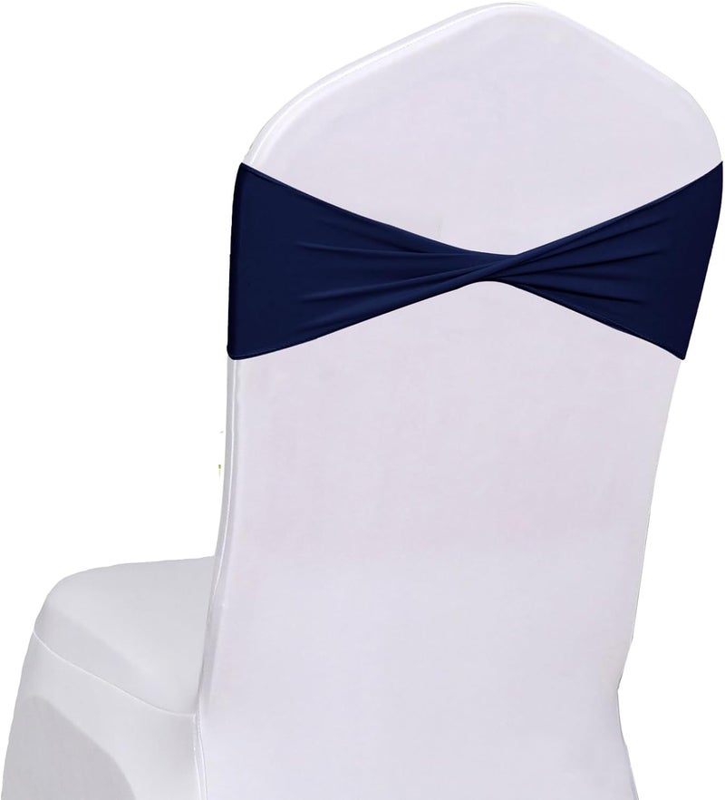 Fbewom Navy Blue Chair Sashes Bows 50 Pcs Spandex Chair Bands Ties Without Buckle Decorations for Wedding Birthday Party Events Ceremony - Image 1